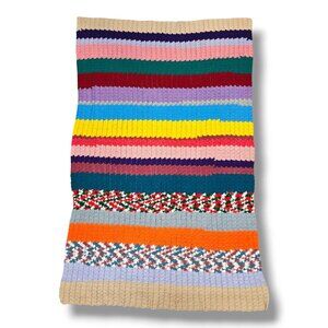 Vintage Handmade Crochet Afghan Blanket Throw Multicolor Striped Rainbow 51x77